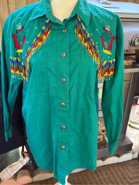 Vintage Southwestern Western Beaded Fringe Shirt
